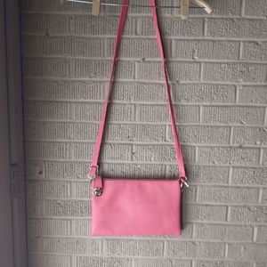 Pink leather crossbody bag